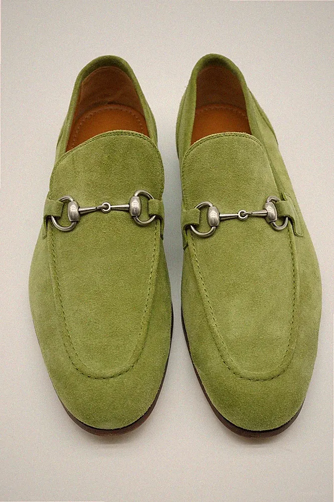 Gucci Jordaan Horsebit Halbschuhe Schuhe Wildleder Grün UK 8,5 US 9 1791 Ex Display