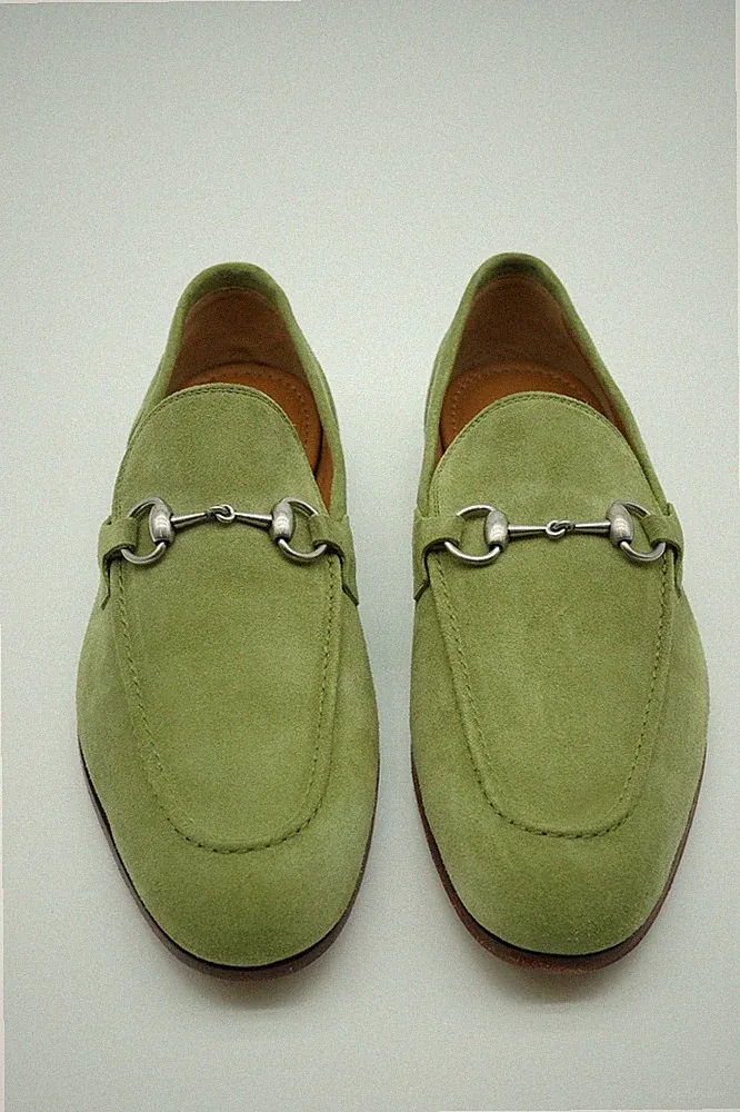 Gucci Jordaan Horsebit Halbschuhe Schuhe Wildleder Grün UK 8,5 US 9 17916G Ex Display