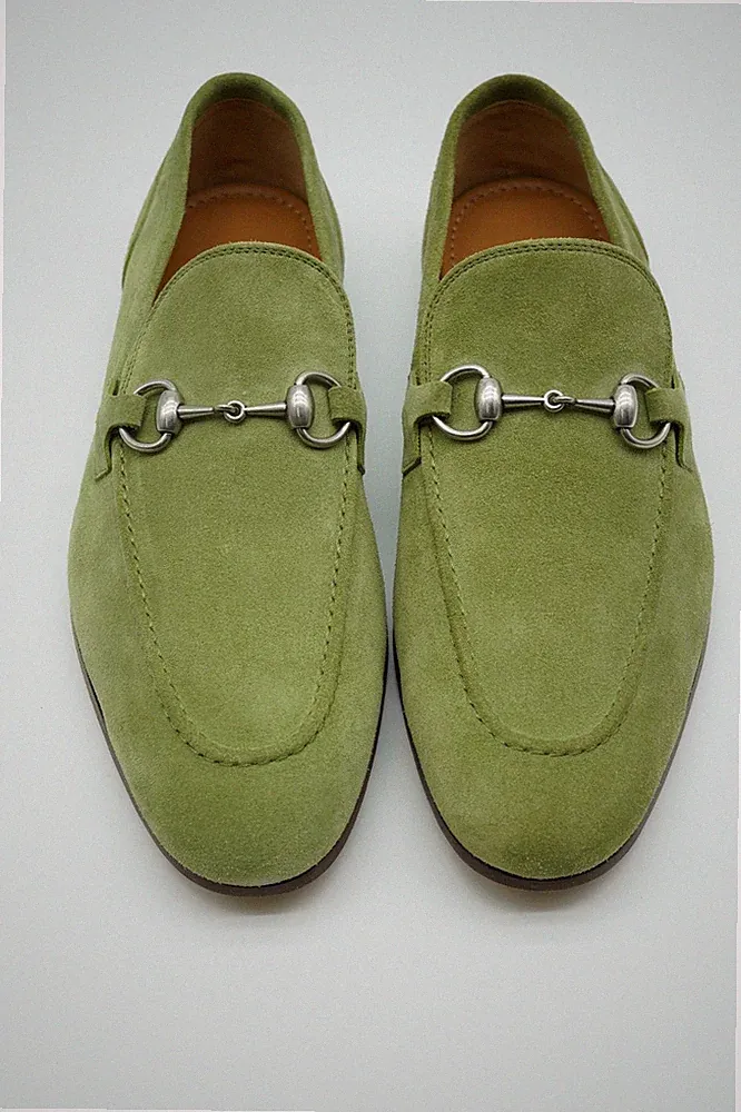 Gucci Jordaan Horsebit Halbschuhe Schuhe Wildleder Grün UK 8 US 8,5 179 Ex Display