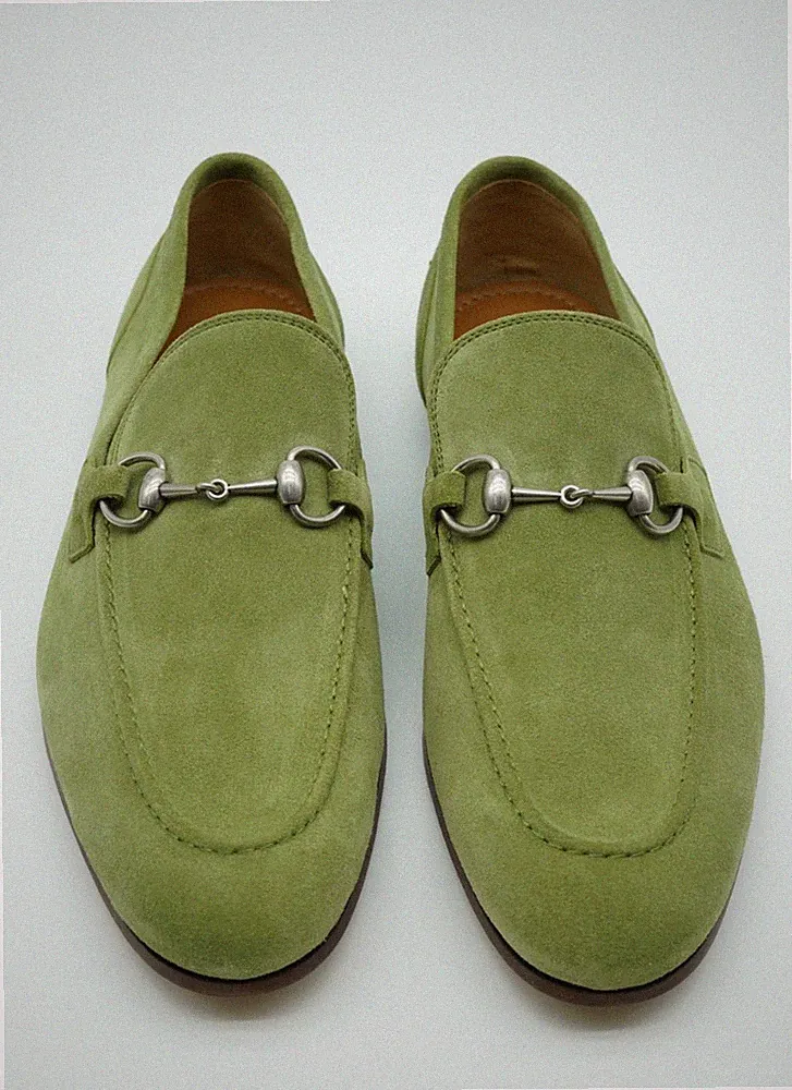 Gucci Jordaan Horsebit Halbschuhe Schuhe Wildleder Grün UK 9,5 US 10 17916 Ex Display