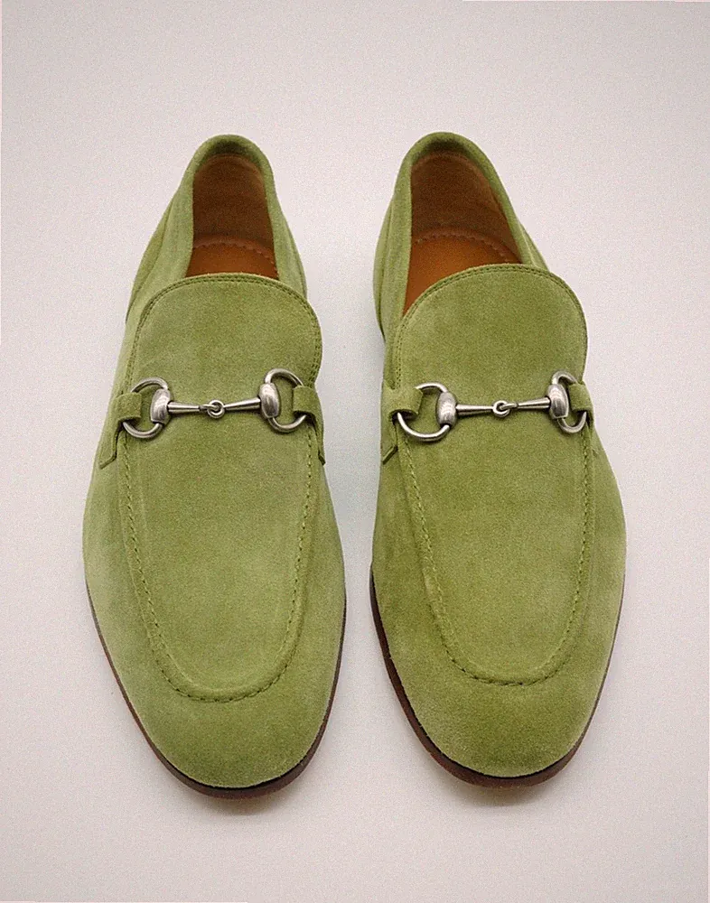 Gucci Jordaan Horsebit Halbschuhe Schuhe Wildleder Grün UK 9,5 US 10 17916G Ex Display