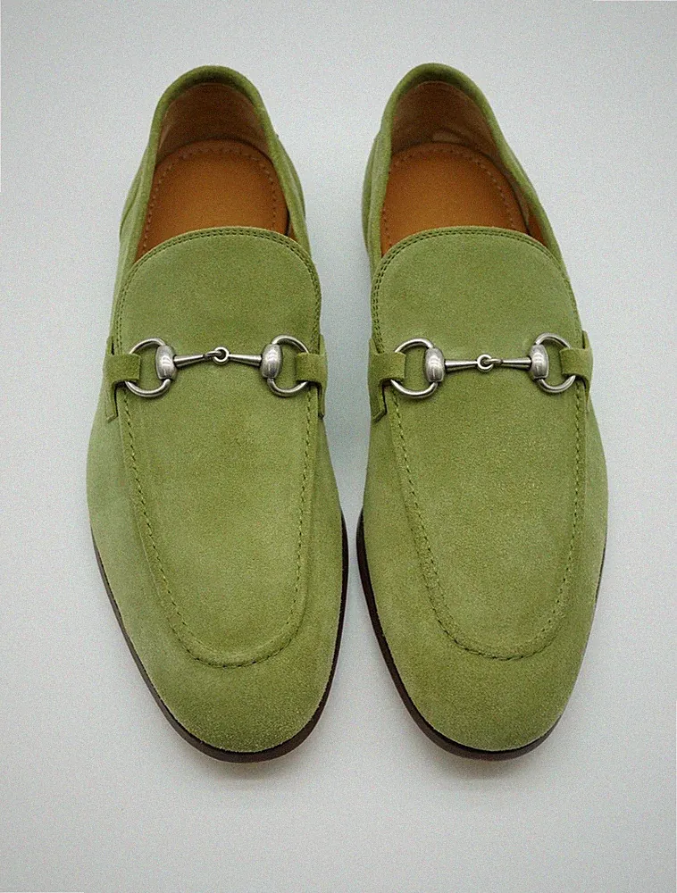 Gucci Jordaan Horsebit Halbschuhe Schuhe Wildleder Grün UK 9 US 9,5 1791 Ex Display