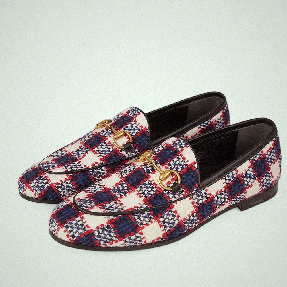 Gucci Jordaan Loafer Karo Tweed Blau Damen EU 35,5