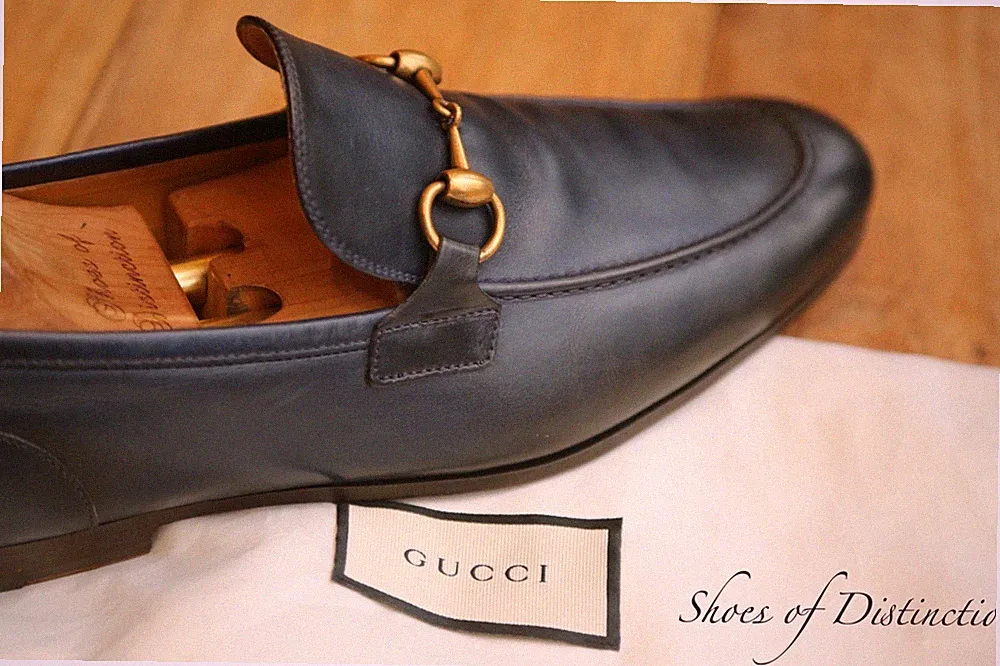 Gucci Jordaan Marineblau Messing Pferdegebiss Schuhe Halbschuhe Herren UK...