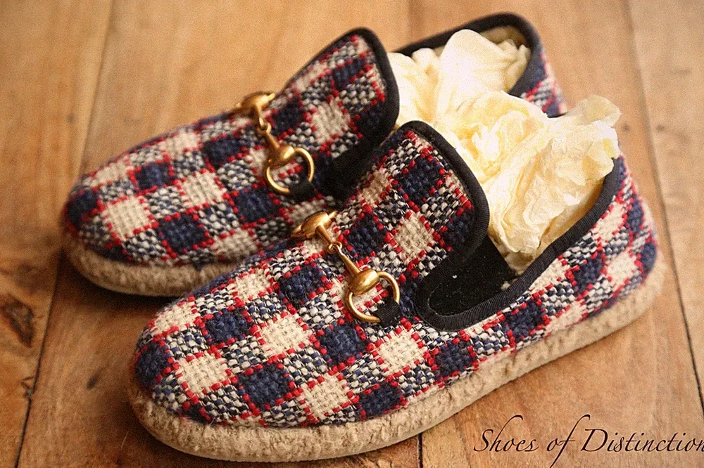 Gucci Karierte Lammfell Gefüttert Messing Bit Halbschuhe Schuhe Damen UK 4 US 7 EU 37