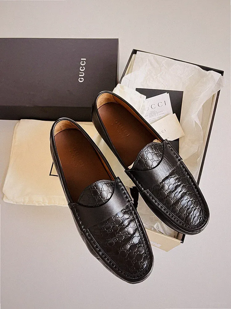 Gucci Leder Driver Mokassins 42 8 Schwarz Loafer Schuhe OVP Rechnung Italy Made