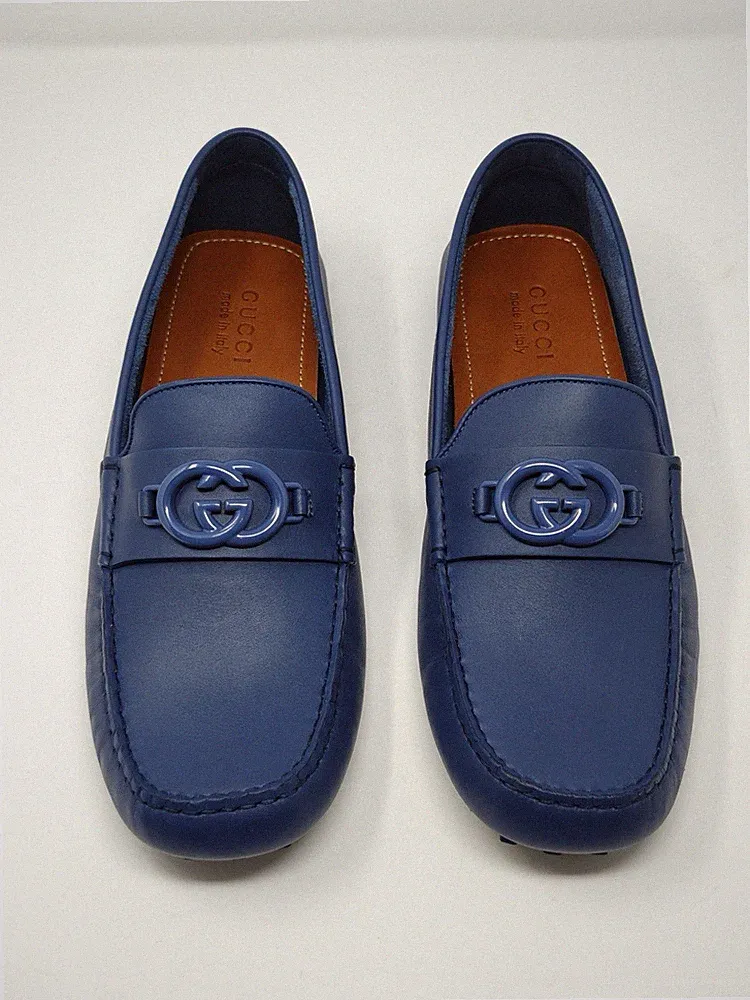 Gucci Leder Halbschuhe Blau GG Interlocking Herren Schuhe 692379 UK 12,5 US 13 11667