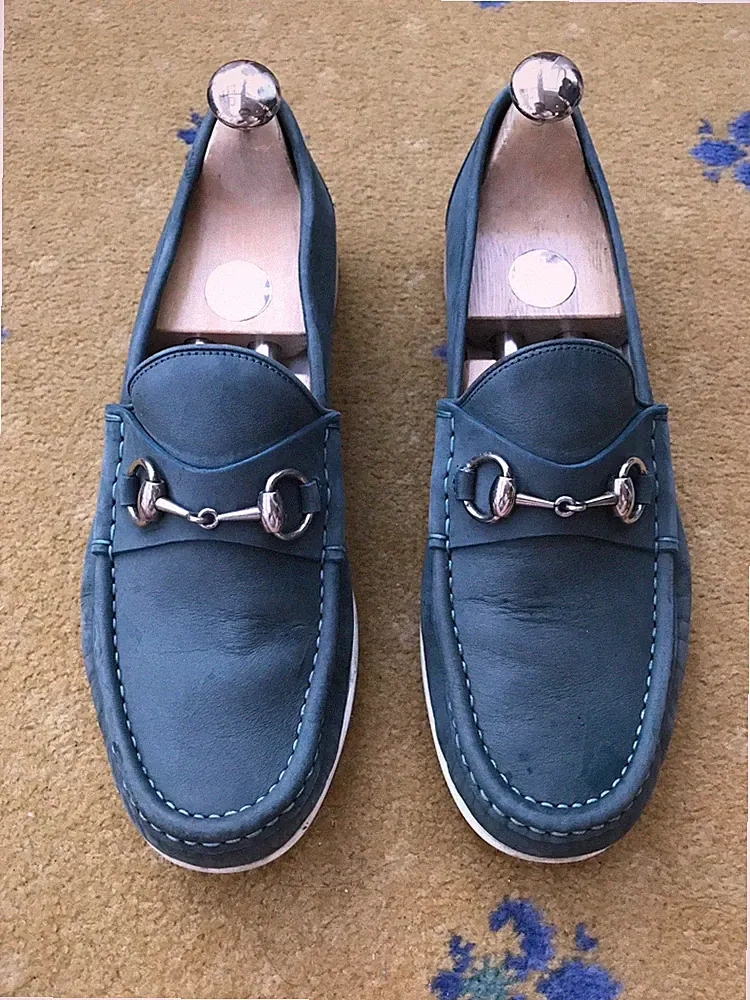 Gucci Leder Halbschuhe Schuhe Grün Leder Deck Bootfahren Herren US 9 UK 8,5 EU 42,5