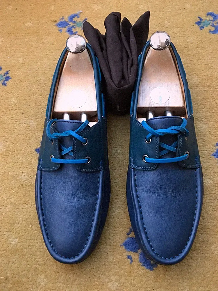 Gucci Leder Halbschuhe Schuhe Script Blau Deck Bootfahren Herren UK 7 US 8 EU 41