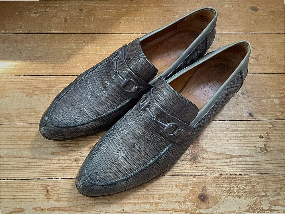 Gucci Lizard Horsebit Loafer Grey Blue 12.5 EIDECHSE