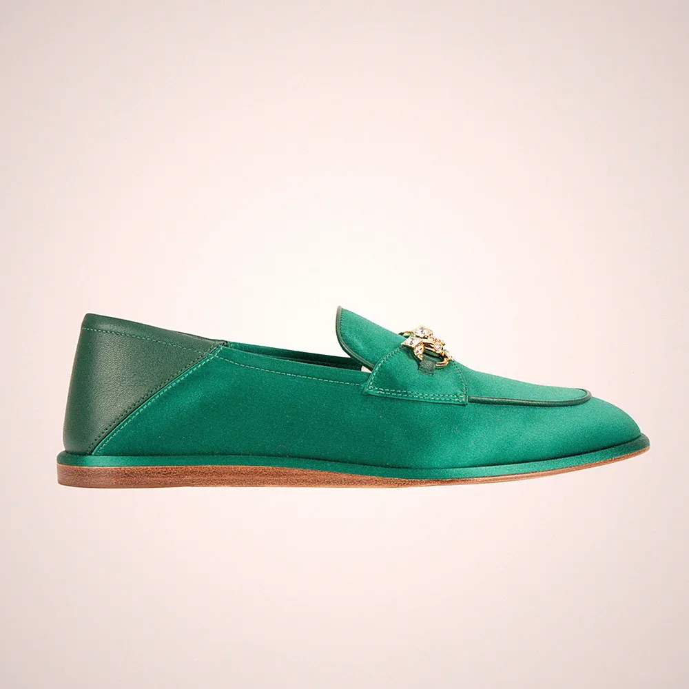 Gucci Loafer Brixton Seidensatin Grün Damen Größe 36.5 Size EU 36.5