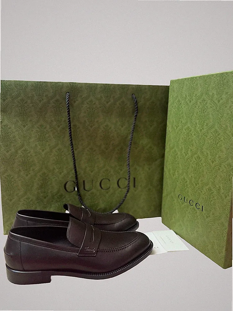 Gucci Loafer Leder Schriftzug Logo Penny Loafer UK 5,5 EU 38,5 US 8,5