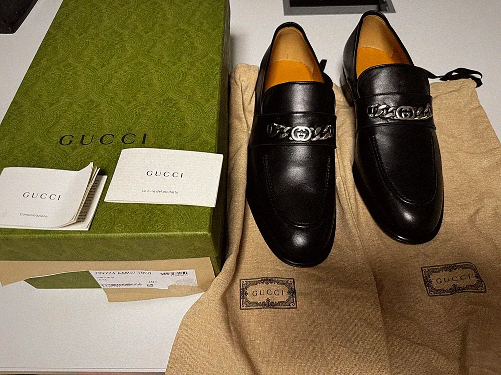 Gucci Loafer Mokassin schwarz Leder GG 10 1/2 luxus