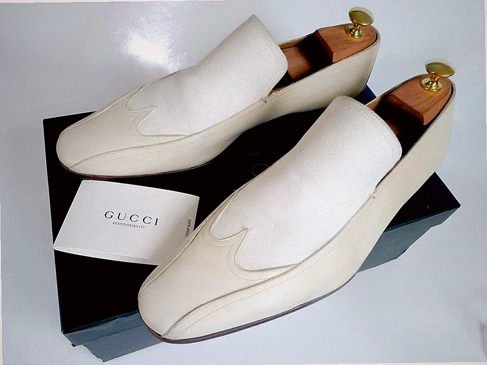 GUCCI Loafer Tom Ford Ära | Rar Sammlerstück | Leder Canvas Off-White | Gr. 42,5