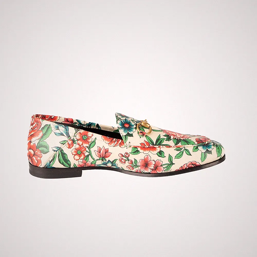 Gucci Loafer Wexford Brit Roses Leder Weiß Pink Damen Größe 37 Size EU 37