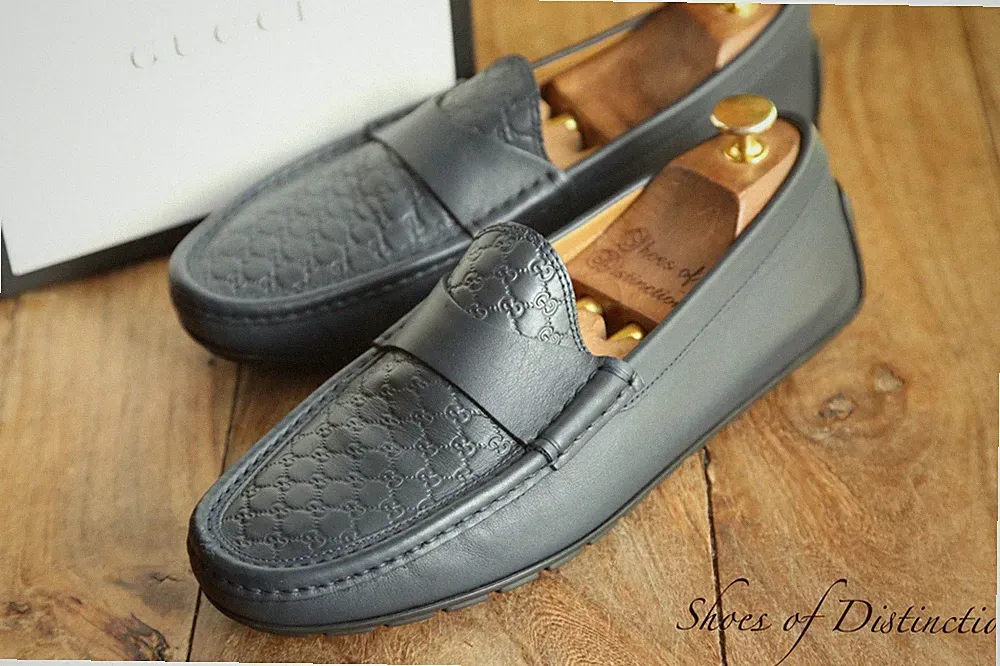 Gucci Marineblau Leder GG Monogramm Halbschuhe Fahrschuhe Herren UK 6,5 US 7,5