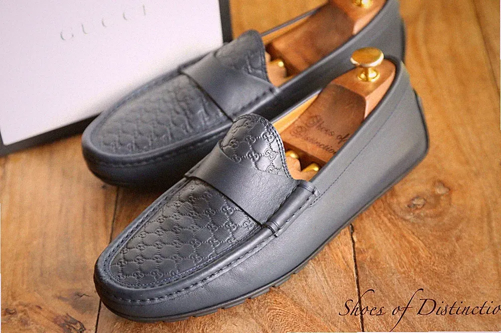Gucci Marineblau Leder GG Monogramm Halbschuhe Fahrschuhe Herren UK 6,5 US 7,5