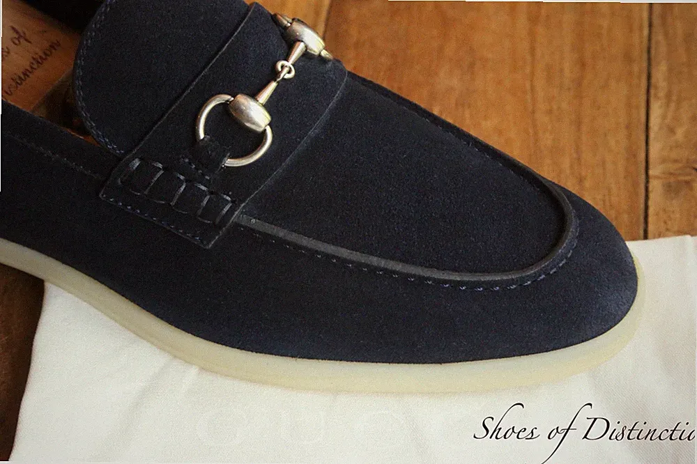 Gucci Marineblau Wildleder Silber Pferd Gebiss Schuhe Halbschuhe Herren UK 8,5 US 9,5