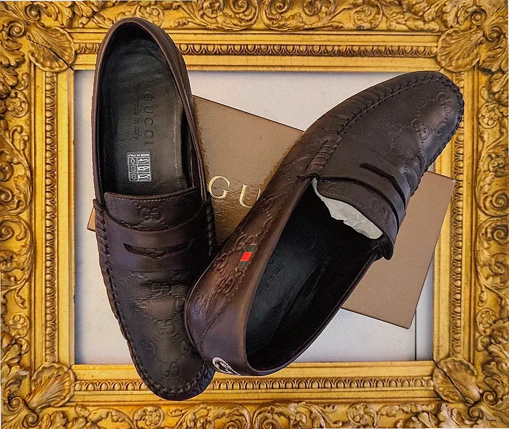 Gucci mocassini Herren Loafers Leder Guccissima Brown