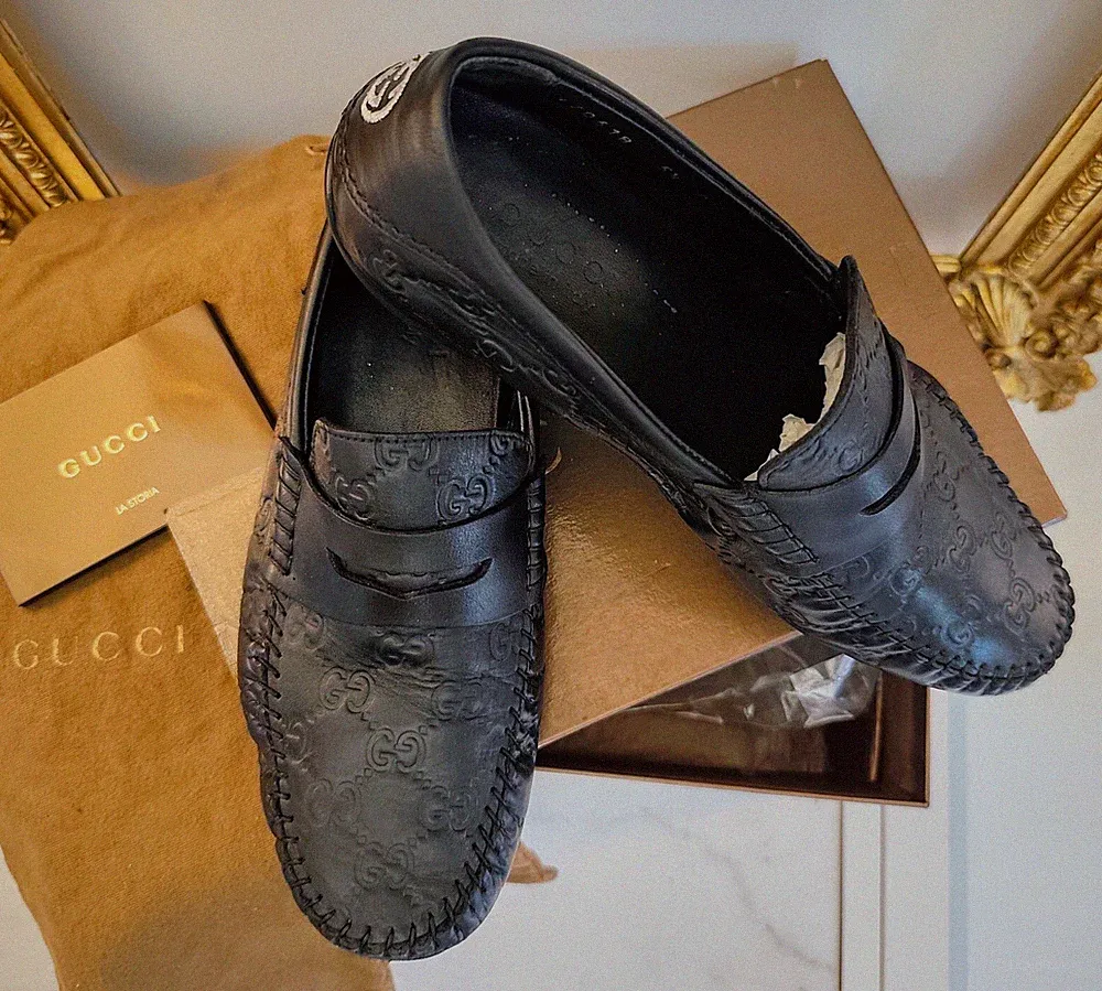 GUCCI Mokassins Loafers Unisex Guccissima Leder Schwarz Komplettset