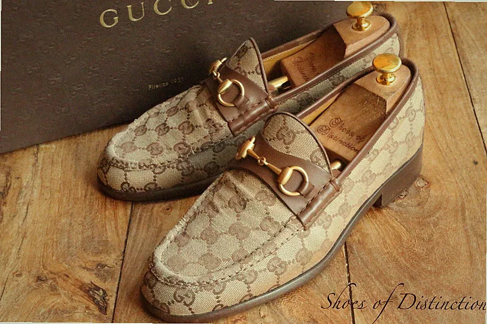 Gucci Monogram Beige Canvas GG Schuhe Halbschuhe Herren UK 7 EU 41 US 8