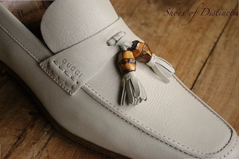 Gucci Mystic Weiß Leder Bambus Quasten Bit Schuhe Halbschuhe Herren UK 7 US 8