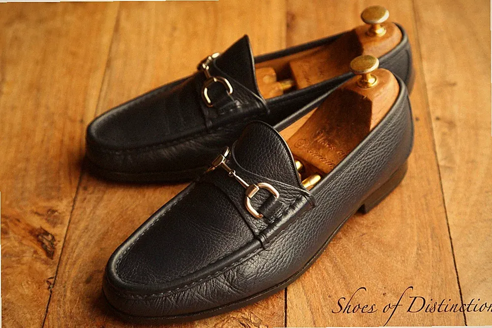 Gucci Navy Blue Grain Leather Silver Bit Loafers Schuhe Herren UK 7 US 8 EU 41