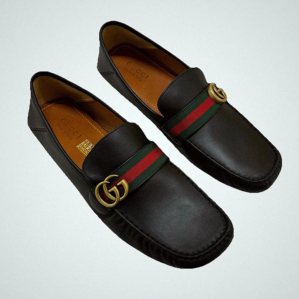Gucci Noel Leder Mokassin Halbschuhe Style Nr: 450891 Gr. UK 13 / US 13,5 schwarz