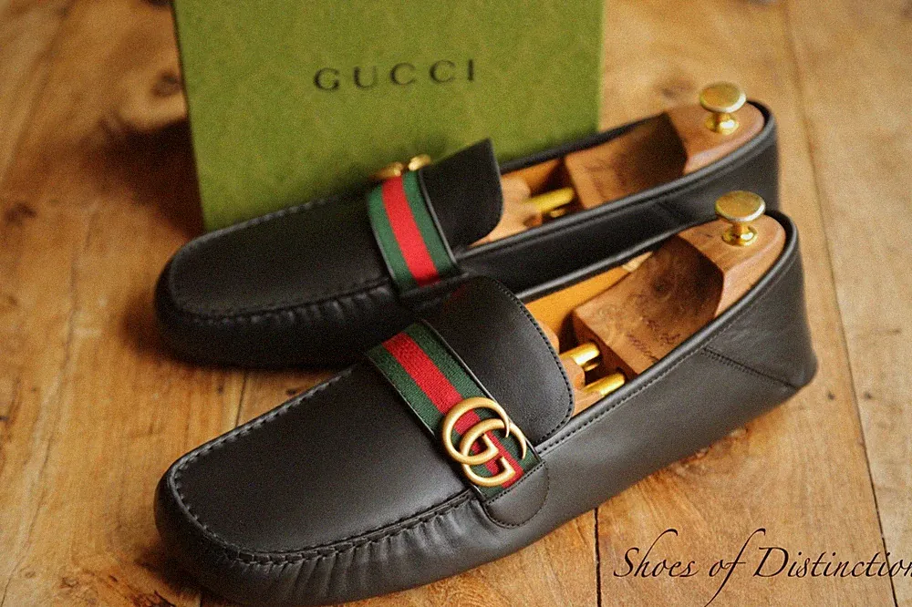 Gucci Noel Schwarz Leder Messing GG Halbschuhe Fahrschuhe Herren UK 13 US 14...
