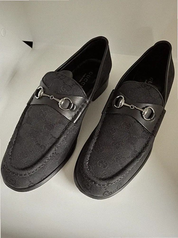 Gucci Original schwarz monogrammiert Pferd Gebiss Halbschuhe UK Größe 8!!