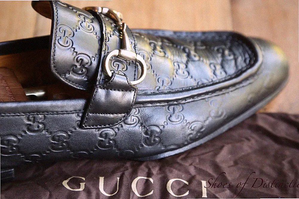 Gucci Playboy Schwarz Leder Silber GG Monogramm Halbschuhe Schuhe Herren UK 9...