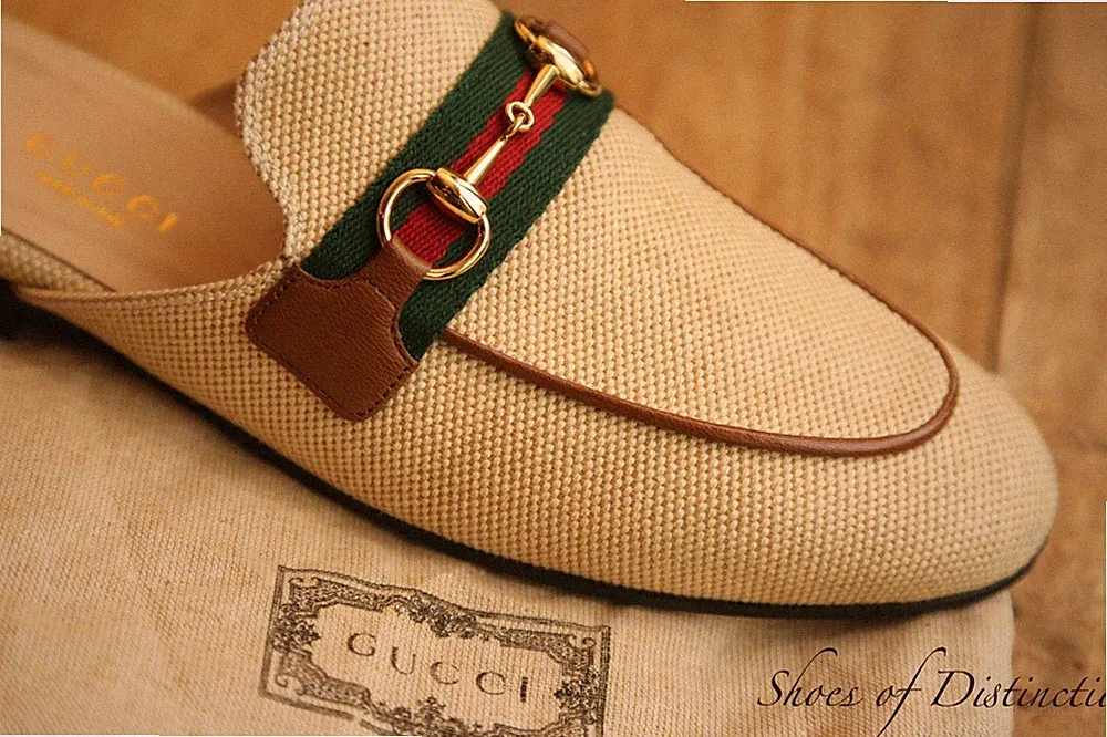 Gucci Princetown Beige Canvas Messing GG Bit Halbschuhe Schuhe Flats Damen UK...