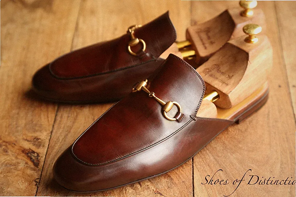 Gucci Princetown brüniert braun Leder Messing Bit Schuhe Halbschuhe Herren...