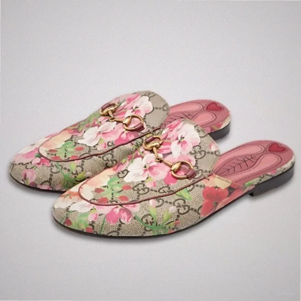 Gucci Princetown Mokassins Floral Mules GG Supreme Bloom Canvas Multicolor W 36