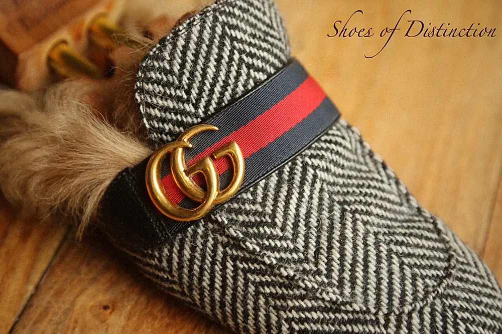 Gucci Princetown schwarz Canvas Messing GG Fell gefüttert LiShoes Halbschuhe Herren UK 7 US 8