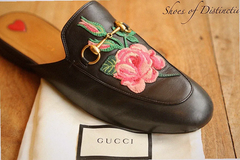 Gucci Princetown schwarz Leder Messing Bit Schuhe Halbschuhe Damen UK 6 US 19