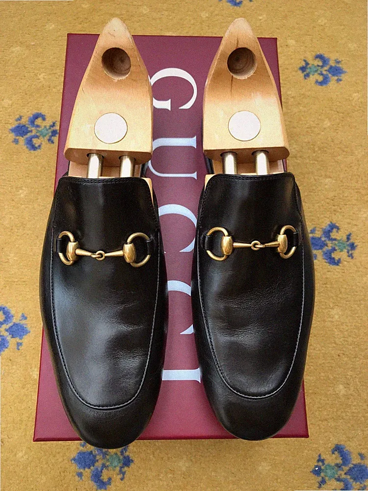 Gucci Princetown Slipper Halbschuhe Schuhe Schwarz Leder Horsebit Herren UK 8 US 9 42