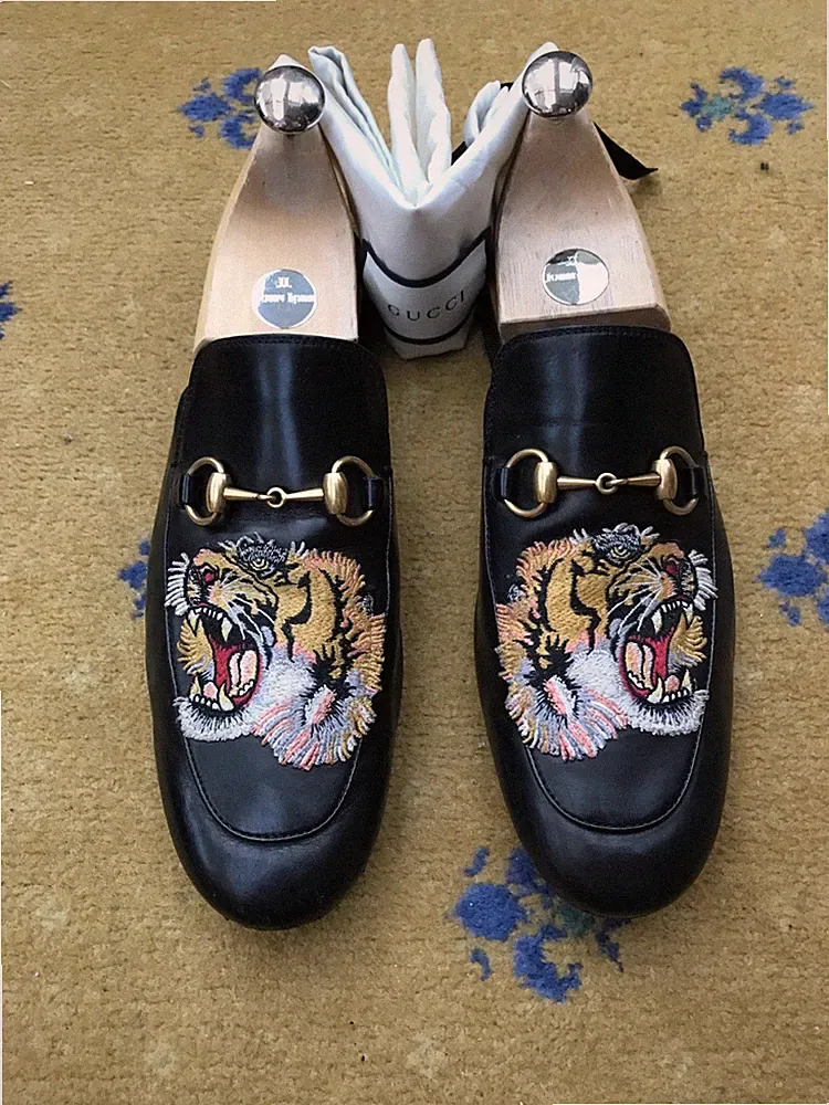 Gucci Princetown Slipper Halbschuhe Schuhe Tiger Leder Horsebit Herren US 8 UK 7,5