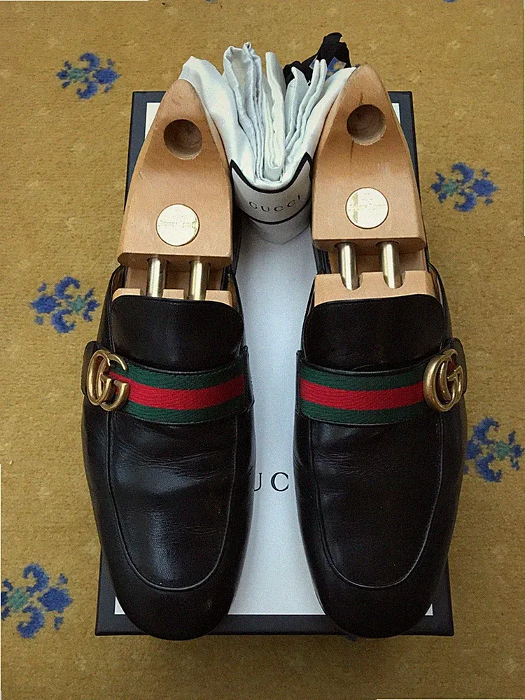 Gucci Princetown Slipper Loafer Schuhe Double G Web Grün Rot Herren UK 10 US 11 44