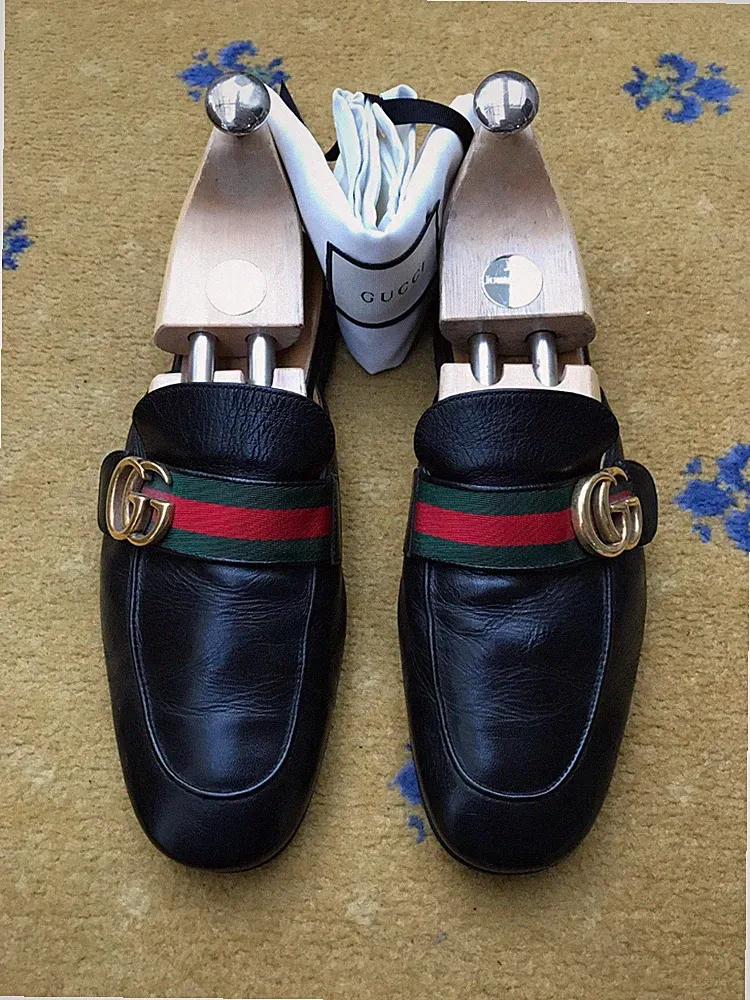 Gucci Princetown Slipper Loafer Schuhe Double G Web Grün Rot Herren UK 6 US 7 40