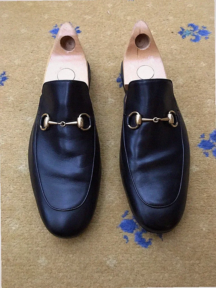 Gucci Princetown Slipper Loafer Schuhe Schwarz Leder Horsebit Herren UK 10 US 11 44
