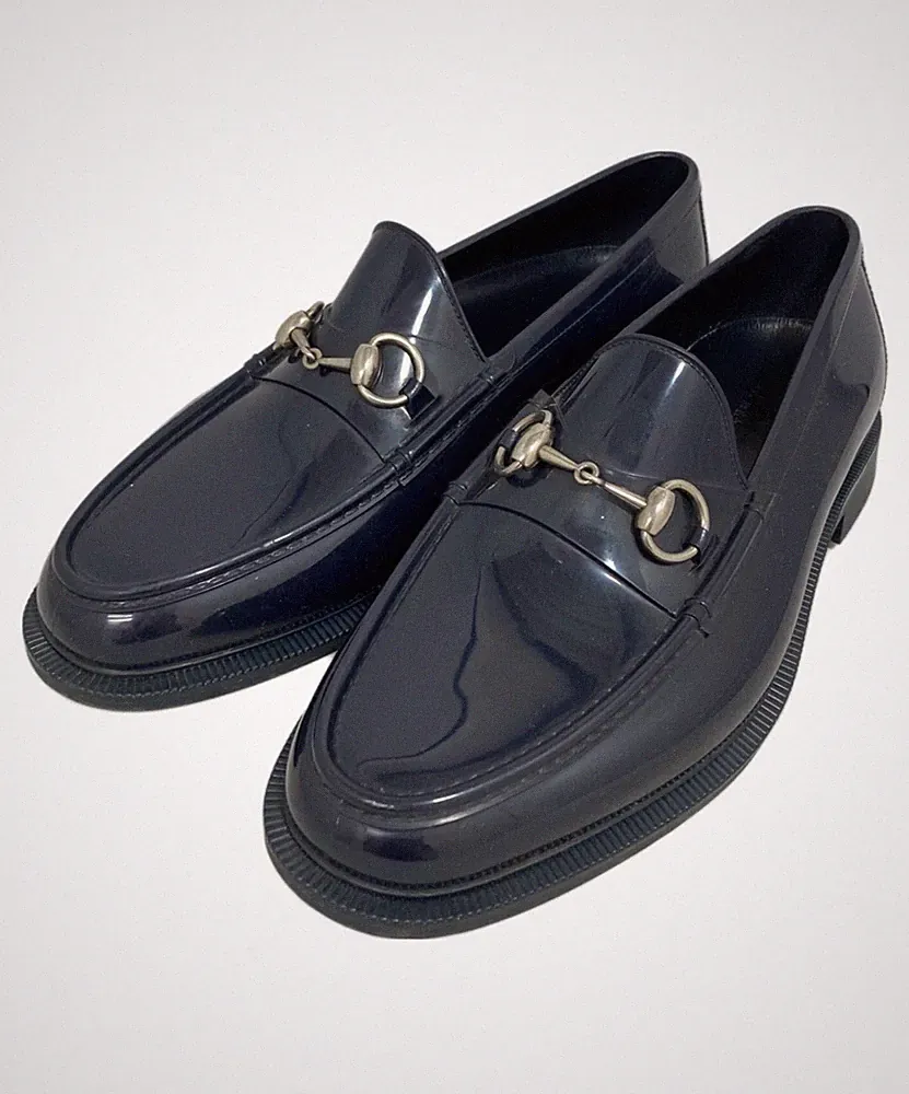 GUCCI Regen Halbschuhe Schuhe Horsebit EU 41 US 7,5 Navy Authentic