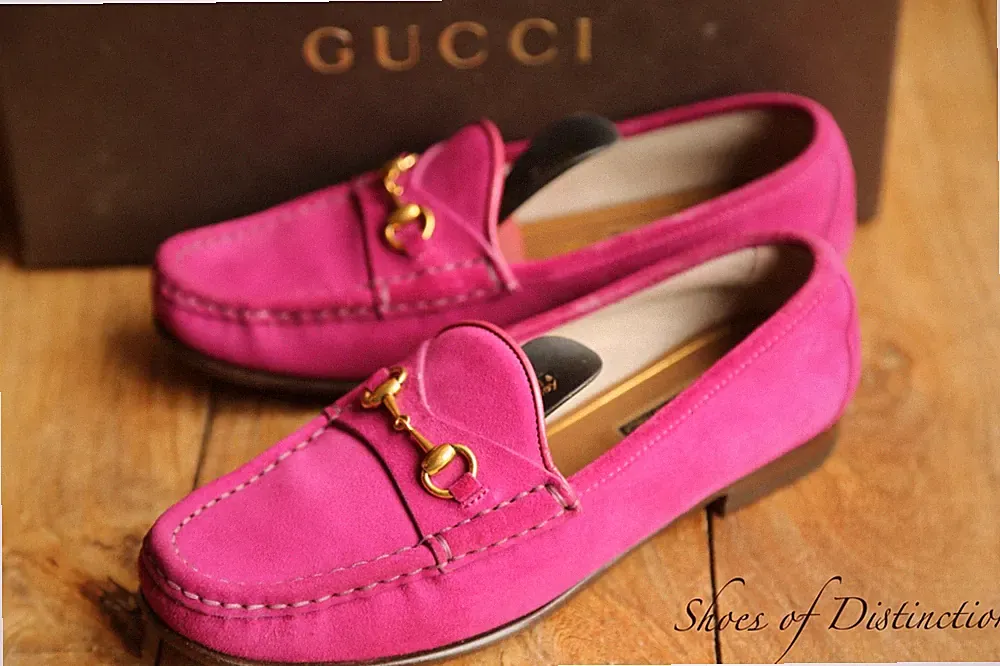 Gucci Rosa Wildleder Messing Bit Halbschuhe Schuhe Flats Pumps Damen UK 3,5 US 6,5 Neu