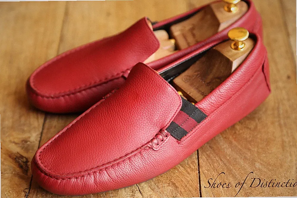 Gucci Rot Leder GG Streifen Schuhe Halbschuhe Herren UK 7 G EU 41 US 8