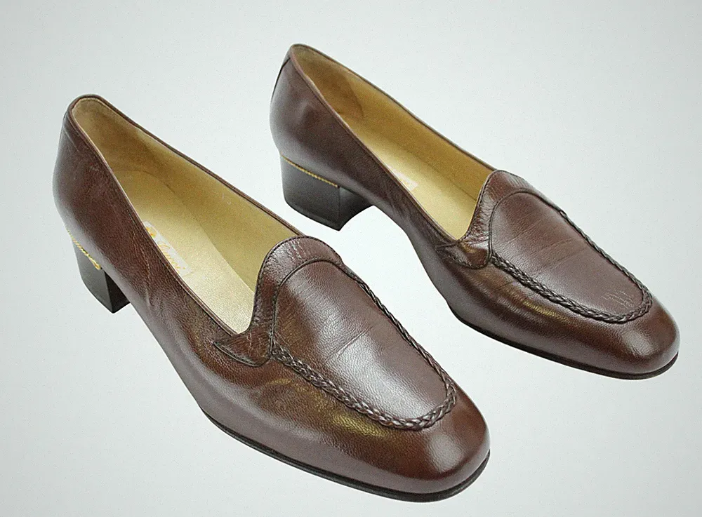 GUCCI Schuhe Damen (EU) 38 Holzabsatz Penny Loafer Rigid Schmal Slip On