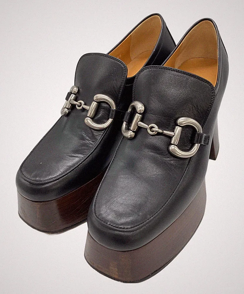 GUCCI Schuhe Pumps Plateau Loafer Horsebit EU 36 US 6 Schwarz Authentic