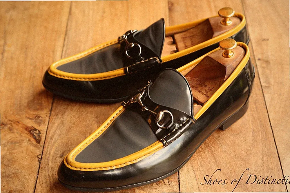 Gucci Schwarz Grau Bonded Leder Silber Bit Halbschuhe Schuhe Herren UK 7 US 8...