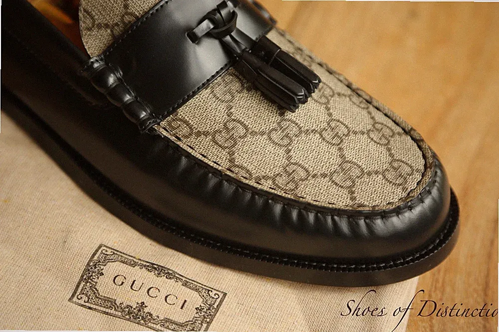 Gucci Schwarz Leder Canvas Quasten Schuhe Halbschuhe Herren UK 13 US 14 EU 47
