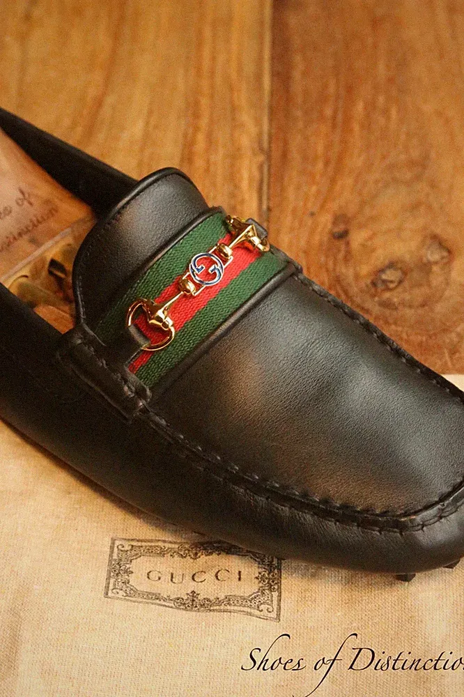 Gucci Schwarz Leder Messing Bit Fahren Schuhe Halbschuhe Herren UK 9 EU US 10