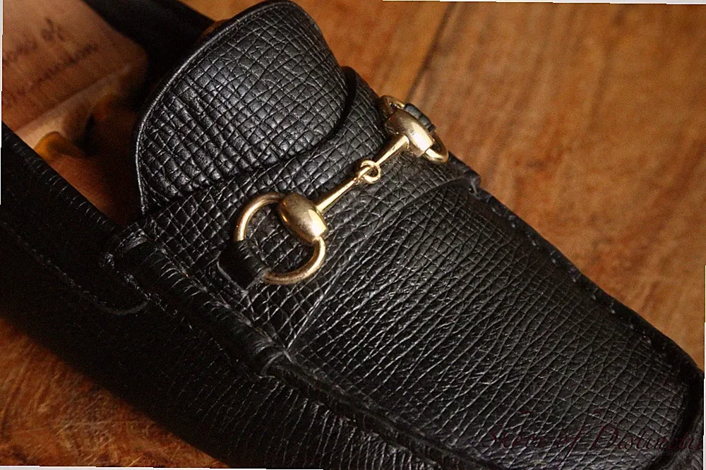 Gucci Schwarz Leder Messing Bit Halbschuhe Fahrschuhe Herren UK 10 US 11 EU 44
